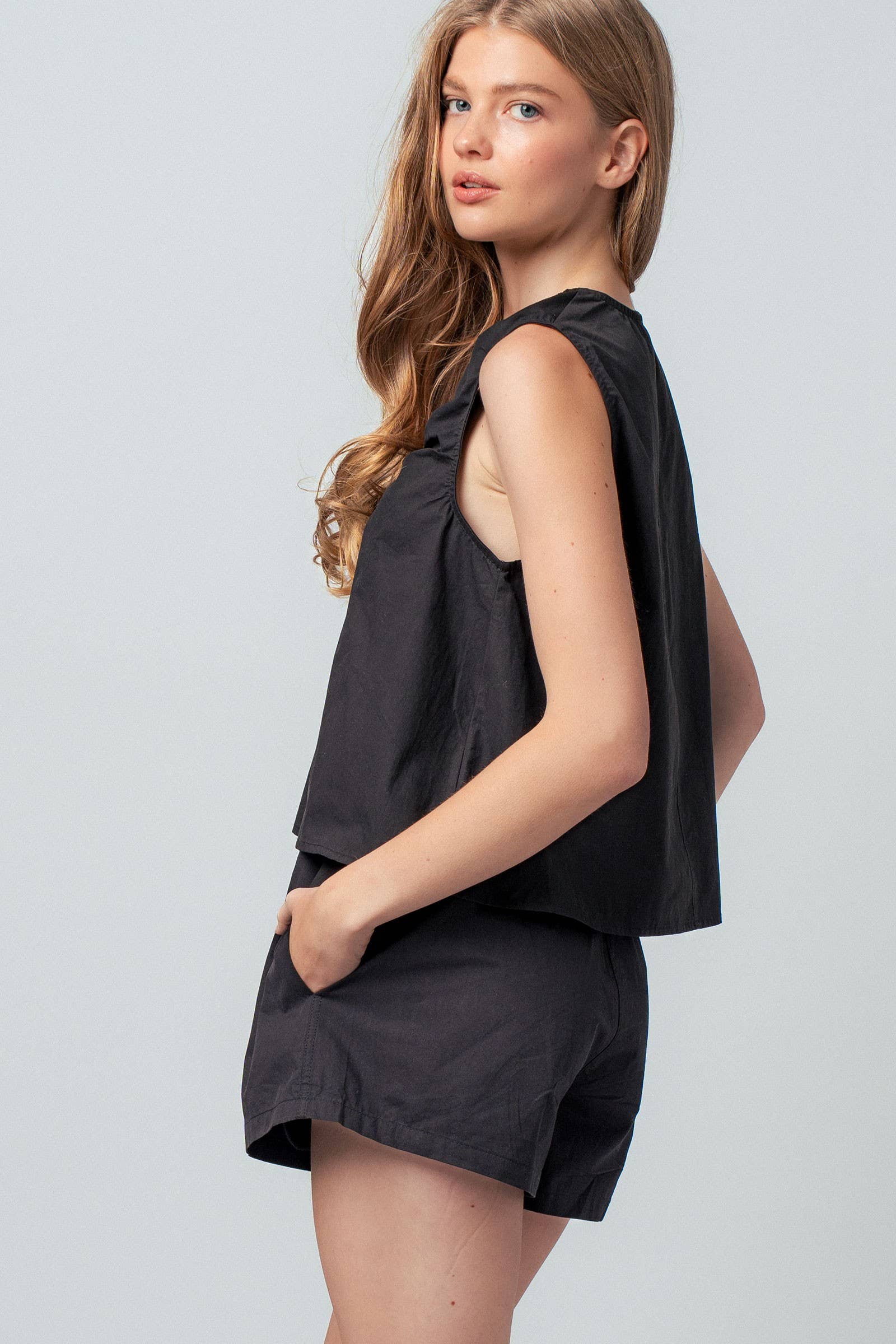 Urban Daizy Ruched Neck Cotton Sleeveless Matching Set Pink Top & Short Set (NOT Loungewear) - Women's (UDZ-OT-00168) – alternate view 5