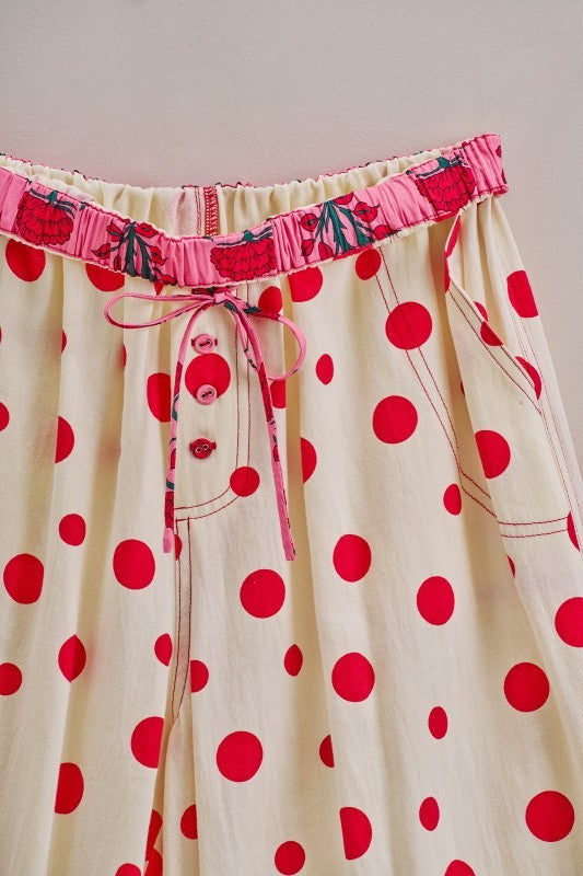 Retro Candy Pop Polka Dot Pants in CREAM RED - Women's Pants | Urban Daizy