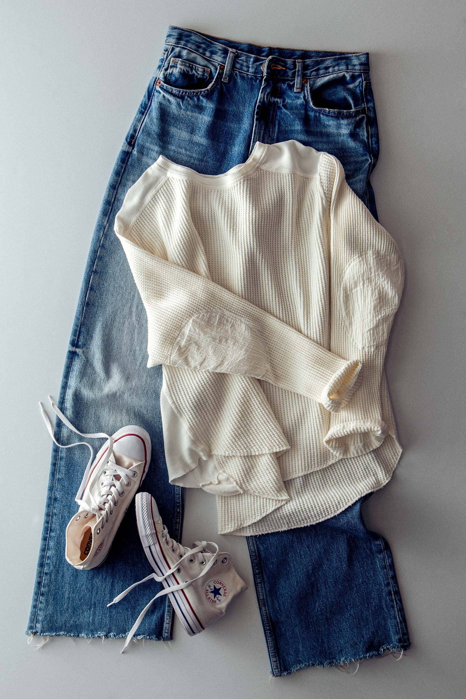 Oversized Waffle Knit High-Low Tunic Top