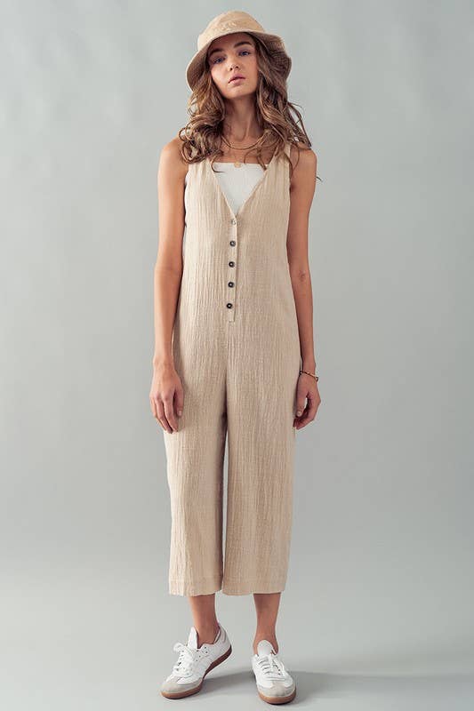 Urban Daizy Textured Button Front Wide Leg Jumpsuit Mauve Jumpsuit - Women's (UDZ-JR-00017) – alternate view 2