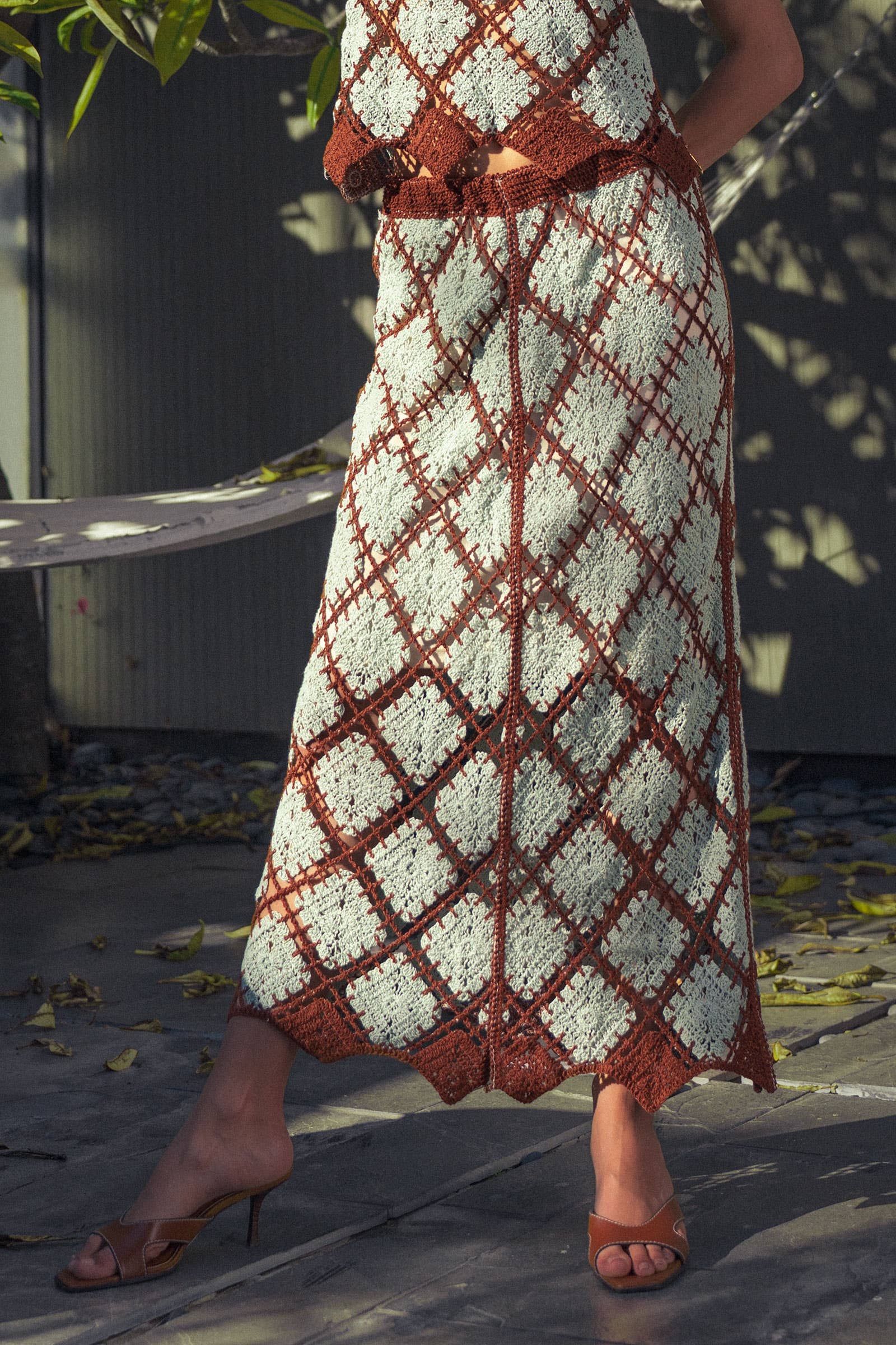 Diamond Pattern Open-Knit Crochet Skirt