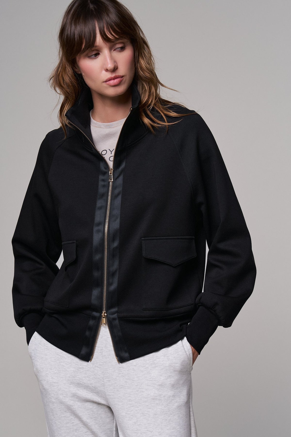 Scuba Zip Up Track Bomber Jacket Pilates Athflow for Women in BLACK - Women's Jackets & Blazers | Urban Daizy