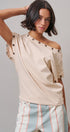 Grommet Trim Washed Cotton Boat Neck Top in CHALK - Women's T-Shirts & Polos | Urban Daizy