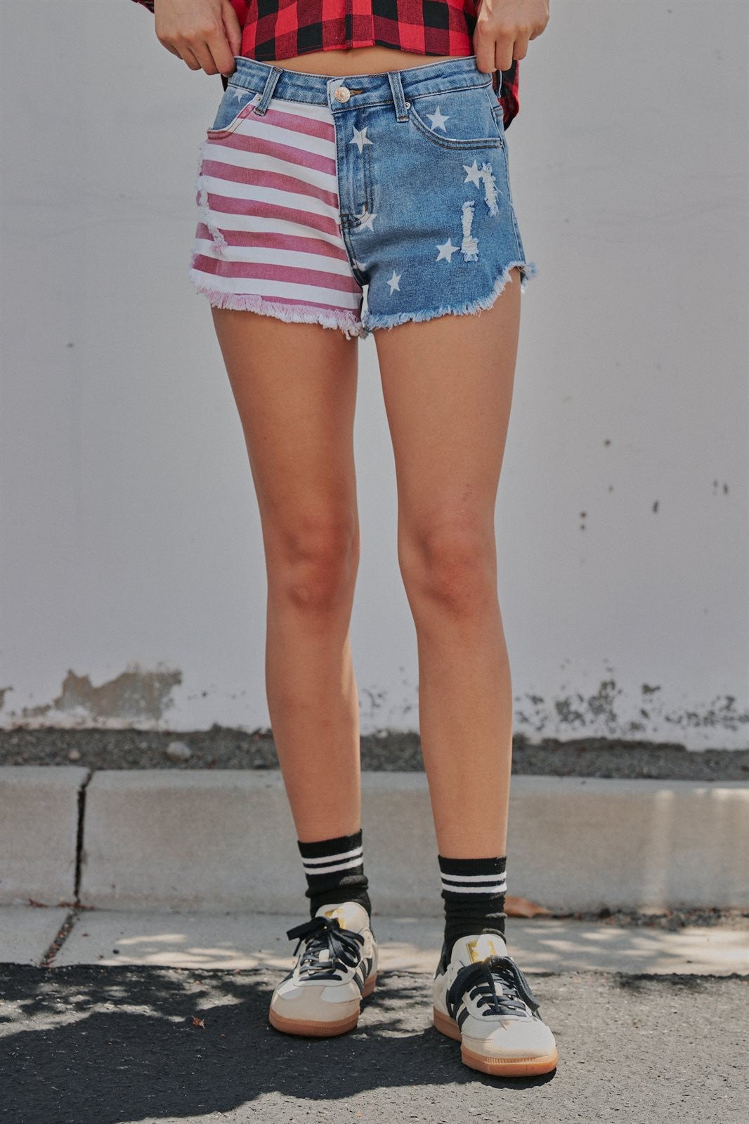 All American Girl Cutoff Denim Shorts in LT DENIM - Women's Casual Shorts | Urban Daizy