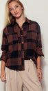 Buffalo Plaid Flannel Shirt Button Up Western Boho Top in BLACK - Women's Shirts & Blouses | Urban Daizy