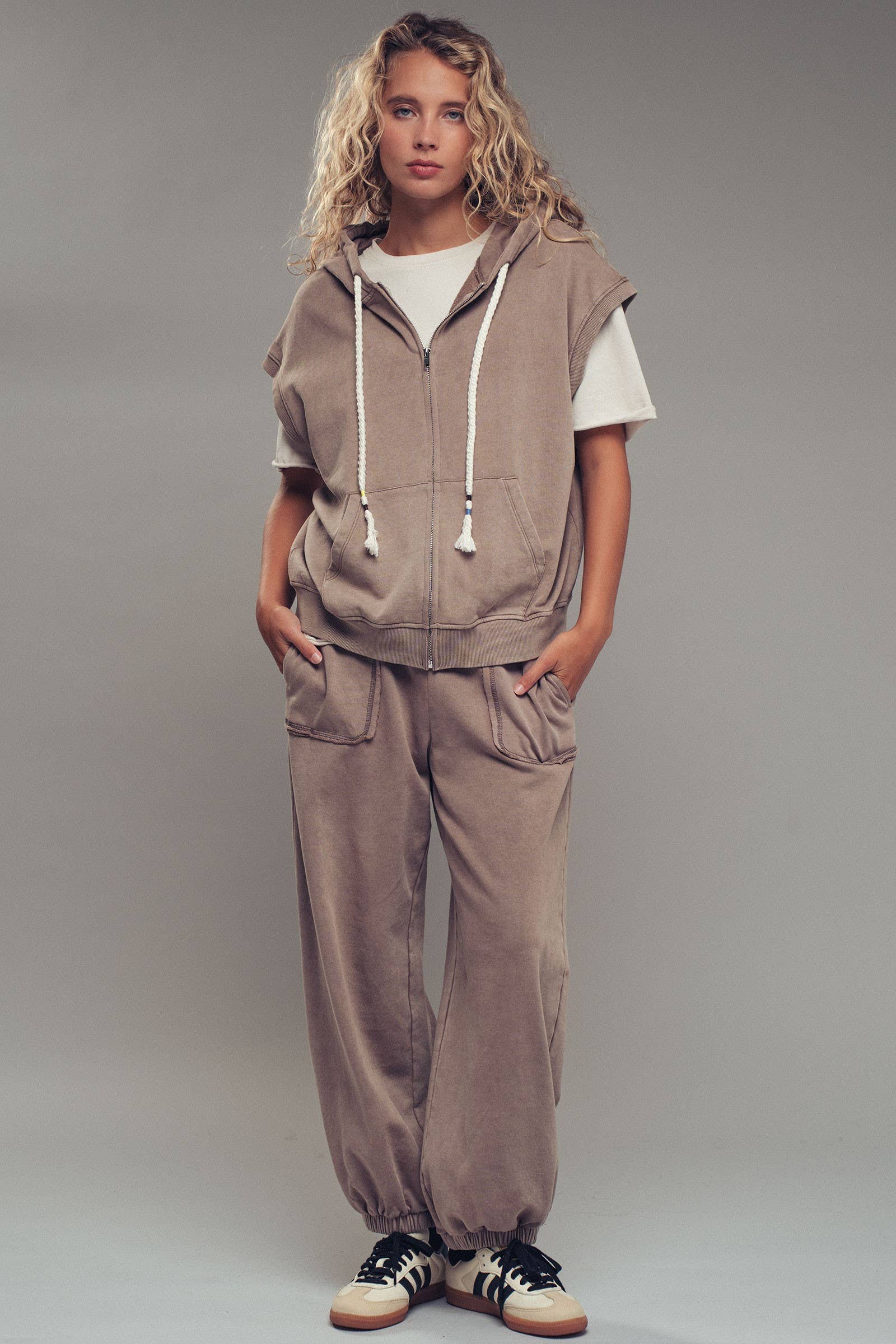 Vintage-Wash Sleeveless Terry Hoodie