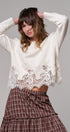 Lace Trim Knit Sweater with Floral Hem Detail in IVORY - Women's Sweaters | Urban Daizy