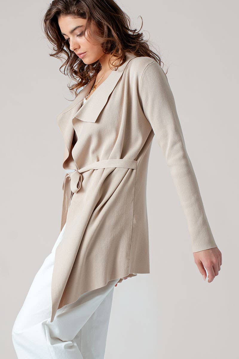 Urban Daizy Draped Front Long Sleeve Waist Tie Cardigan Taupe Cardigan - Women's (UDZ-KN-00530) – alternate view 9
