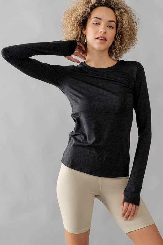 Urban Daizy Basic Crew Neck Long Sleeve Activewear Black Athletic Top - Women's (UDZ-TP-00560) – alternate view 3