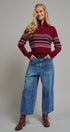 Fair Isle Quarter Zip Sweater Wool Blend with Leather Pull T in BURGUNDY - Women's Cardigans & Shrugs | Urban Daizy