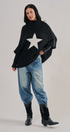 Star Intarsia Mock Neck Sweater in BLACK - Women's Sweaters | Urban Daizy