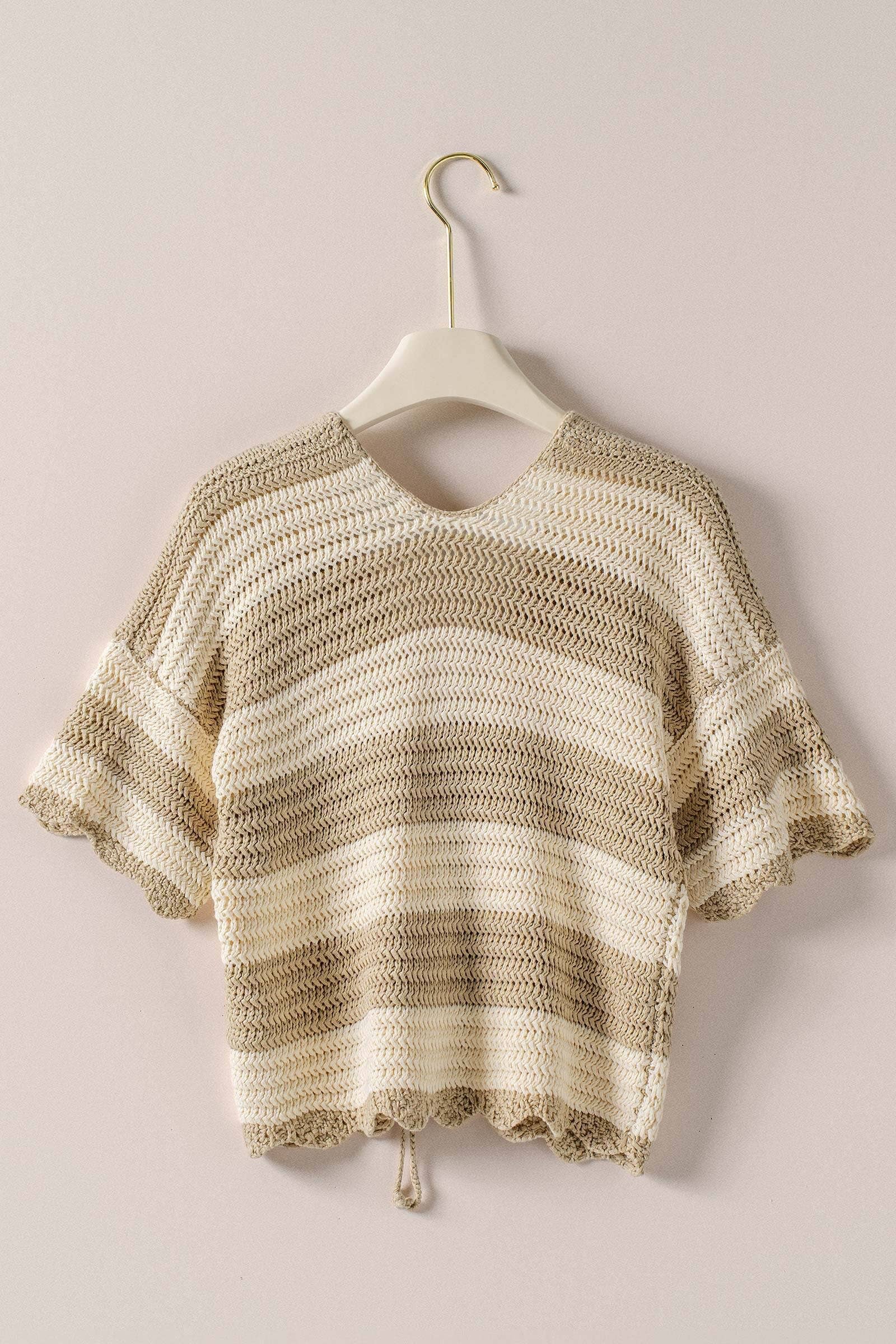 Urban Daizy Striped Crochet Knit Tie-Front Cardigan Top Green Knit Top - Women's (UDZ-TP-01062) – alternate view 3