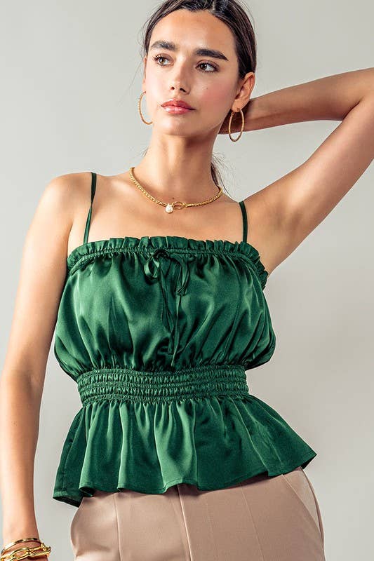 Urban Daizy Silky Gathered Waist Spaghetti Strap Summer Top Black Blouse - Women's (UDZ-TP-00542) – alternate view 5