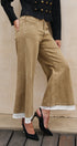 Wide Leg Lace Hem Denim Casual Pants in TAUPE	 - Women's Casual Pants | Urban Daizy