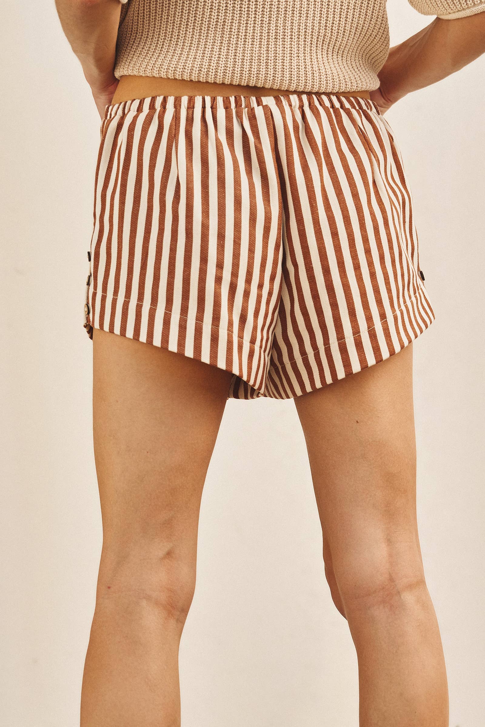 Retro Striped Side-Button Lounge Shorts