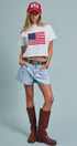 Urban Daizy American Flag Graphic Raw Edge Crop Tee White T-Shirt (Graphic) - Women's (UDZ-TP-01083-White) – alternate view 6