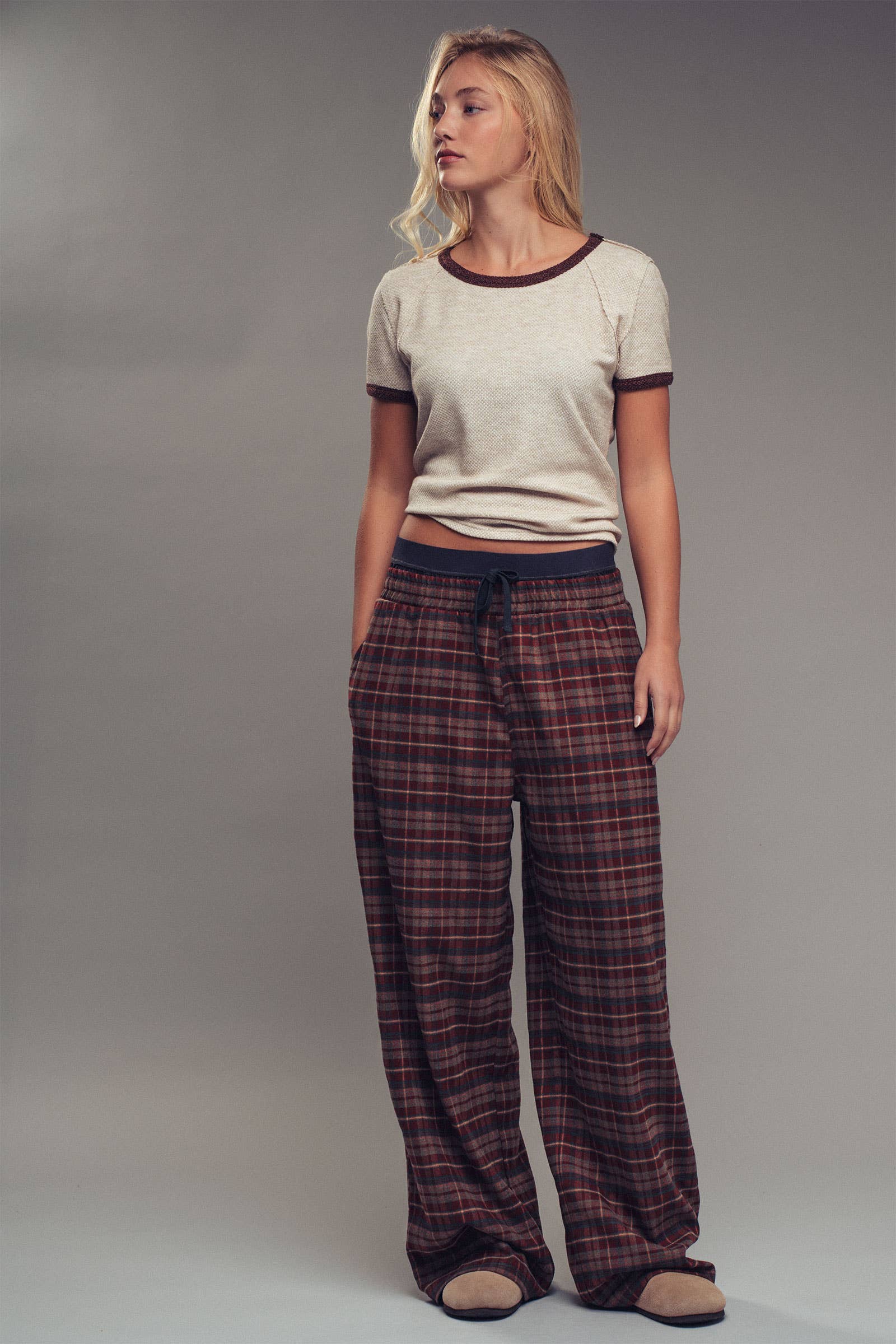 Urban Daizy Plaid Wide-Leg Lounge Pants Brown-Multi Lounge Sweatpants/Joggers - Women's (UDZ-KN-00150) – alternate view 14