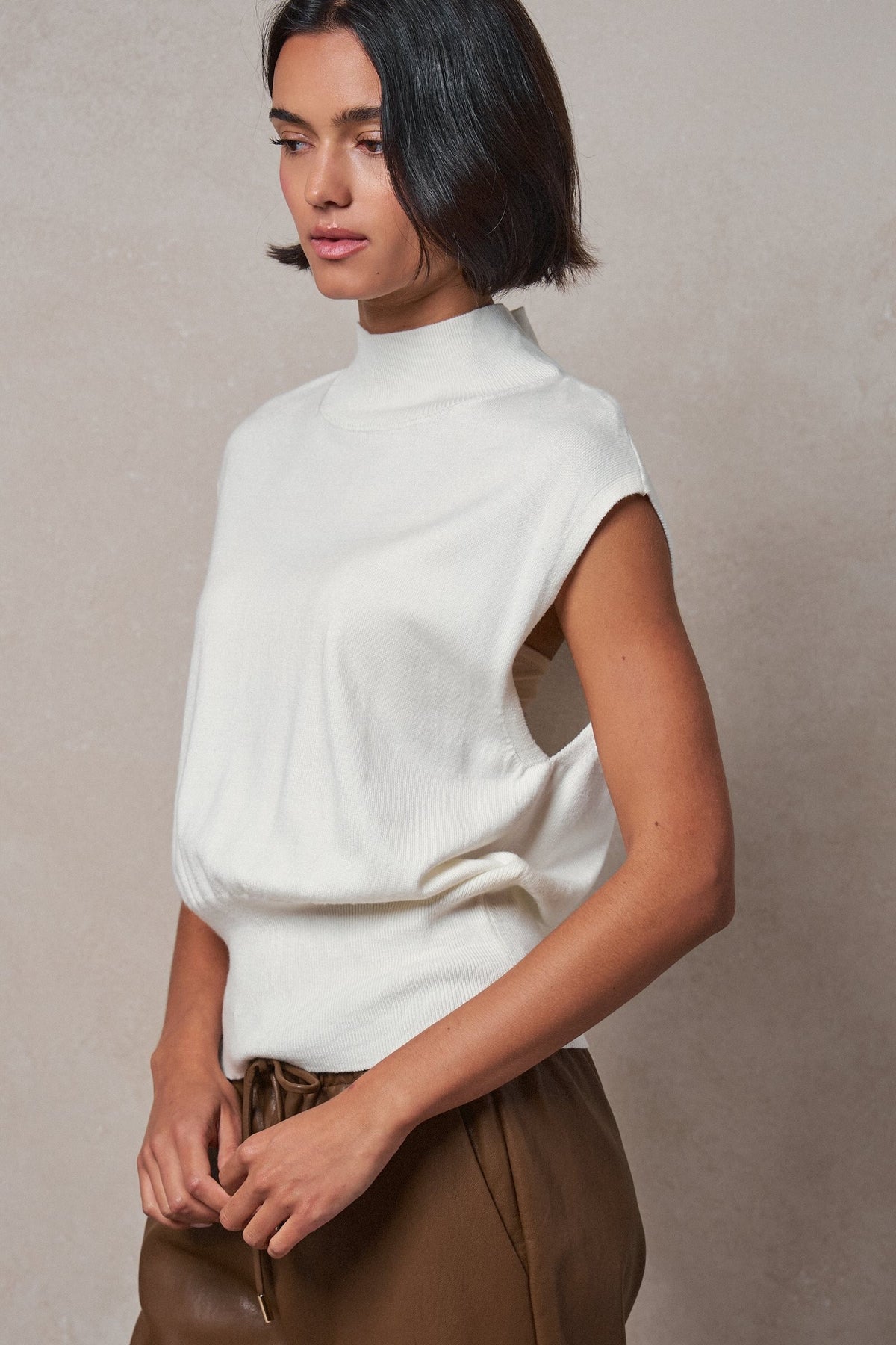 Uptown Mockneck Blouson Top in IVORY - Women's Sweaters | Urban Daizy
