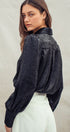 Metallic Shimmer Button Down Blouse with Puff Sleeves in BLACK - Women's Shirts & Blouses | Urban Daizy