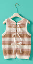 Urban Daizy Striped Crochet Knit Vest Triple Ribbon Tie Pink Sweater Vest - Women's (UDZ-KN-01045)