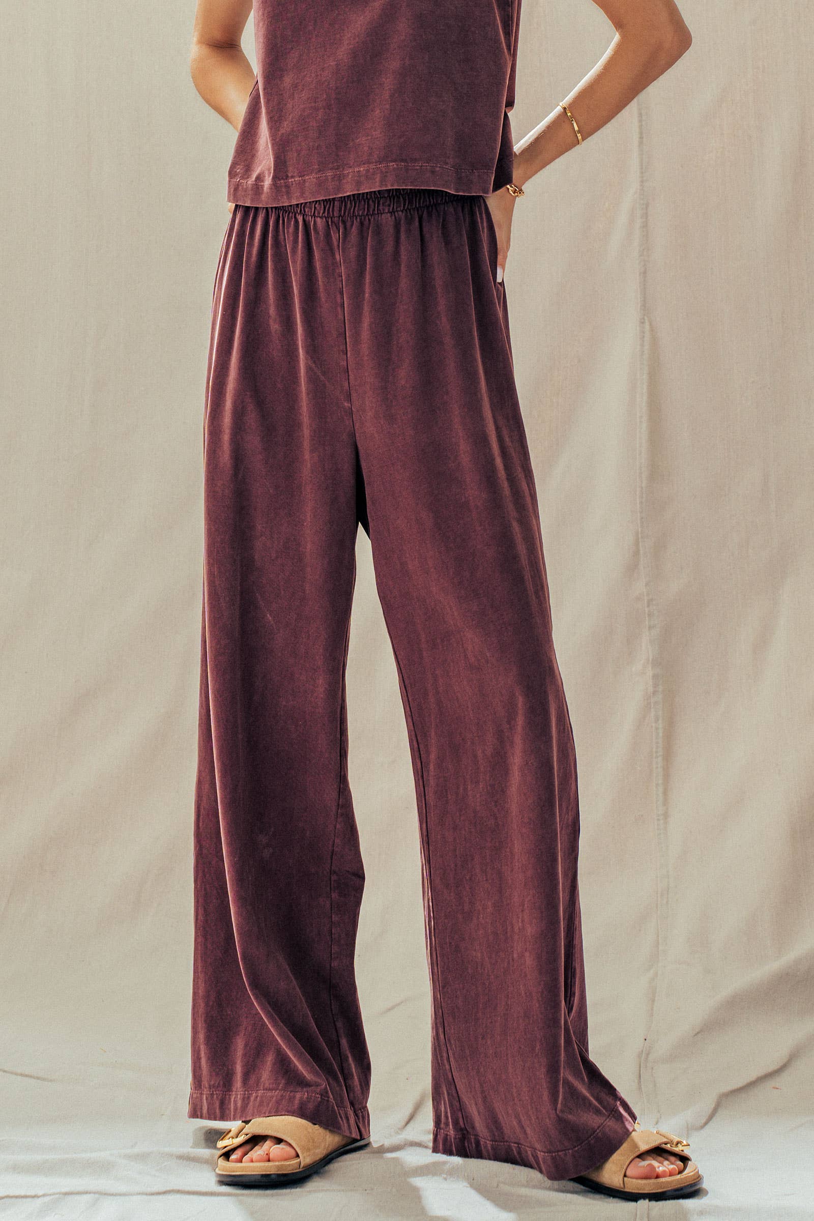 Elastic Waist Wide Leg Knit Pants