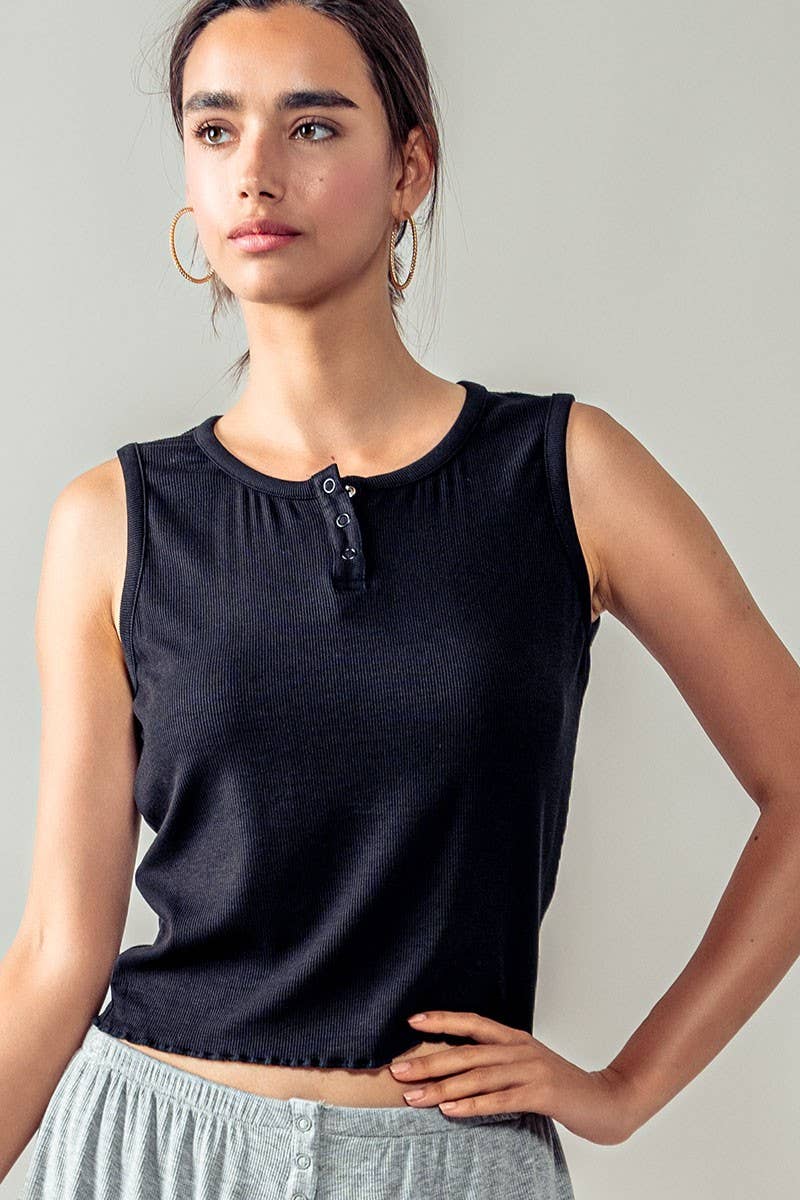 Urban Daizy Ribbed Bamboo Henley Tank Top Black Tank Top - Women's (UDZ-TP-00520) – alternate view 17