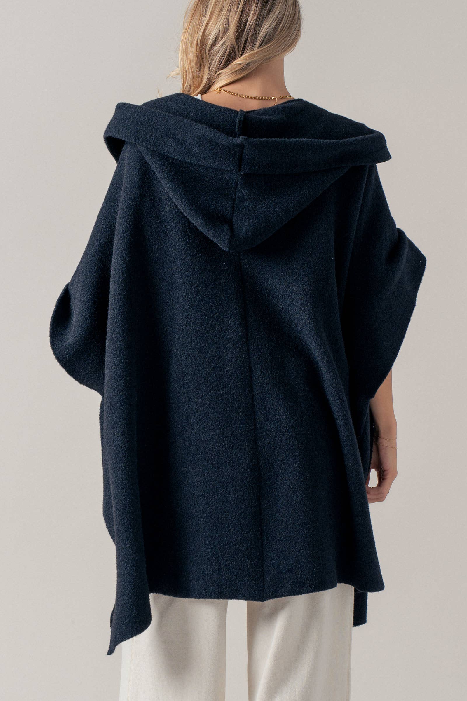 Oversized Cozy Hooded Open Front Knit Poncho