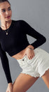 Urban Daizy Essential Fitted Long Sleeve Crew Crop Top Ivory Knit Top - Women's (UDZ-TP-00031) – alternate view 9