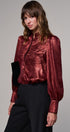 Metallic Shimmer Button Down Blouse with Puff Sleeves in BURGUNDY - Women's Shirts & Blouses | Urban Daizy