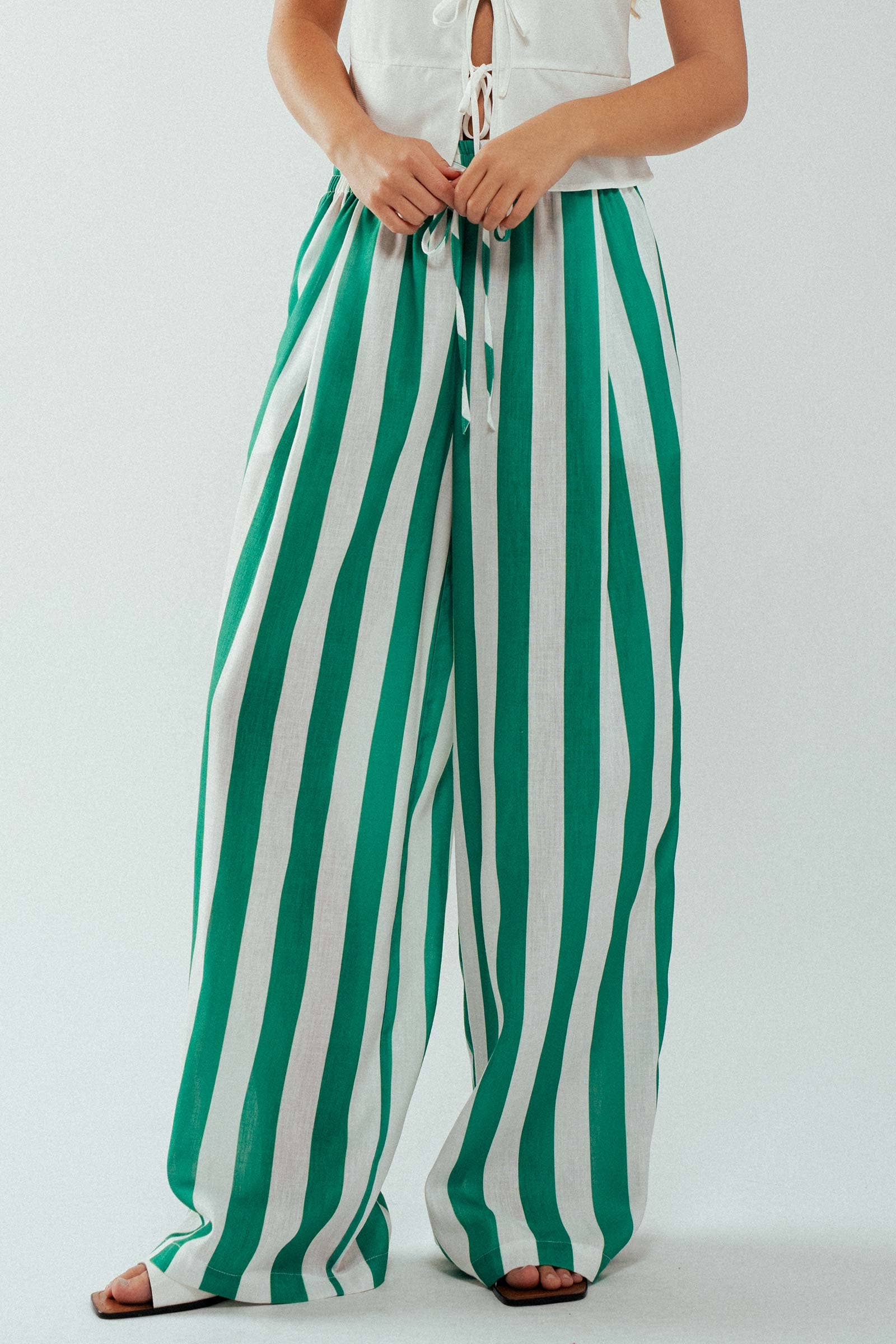 Urban Daizy Breezy Linen-Blend Striped Wide-Leg Pants Blue Pants - Women's (UDZ-PT-00352) – alternate view 6