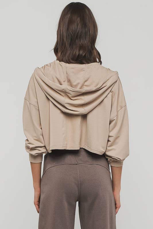 Urban Daizy Cropped Zip Up Drawstring Hooded Workout Jacket Stone Athletic Jacket - Women's (UDZ-OT-00350) – alternate view 9