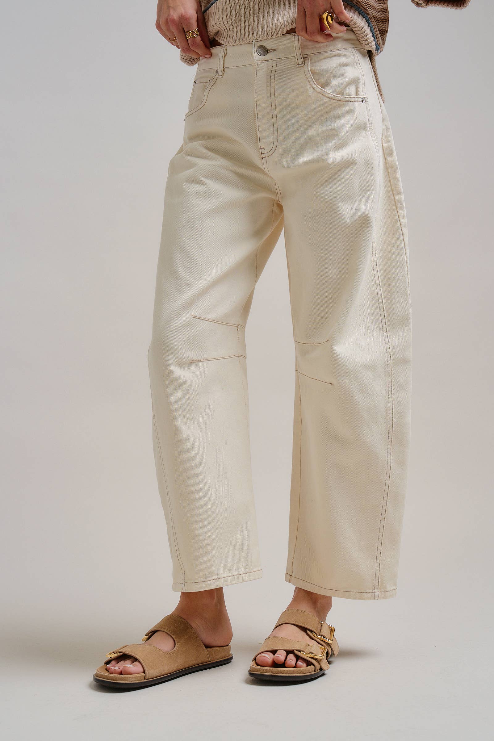 Urban Daizy Ecru White Wide Leg Barrel Jeans ECRU Jeans - Women's (TNPT0808-ECRU) – alternate view