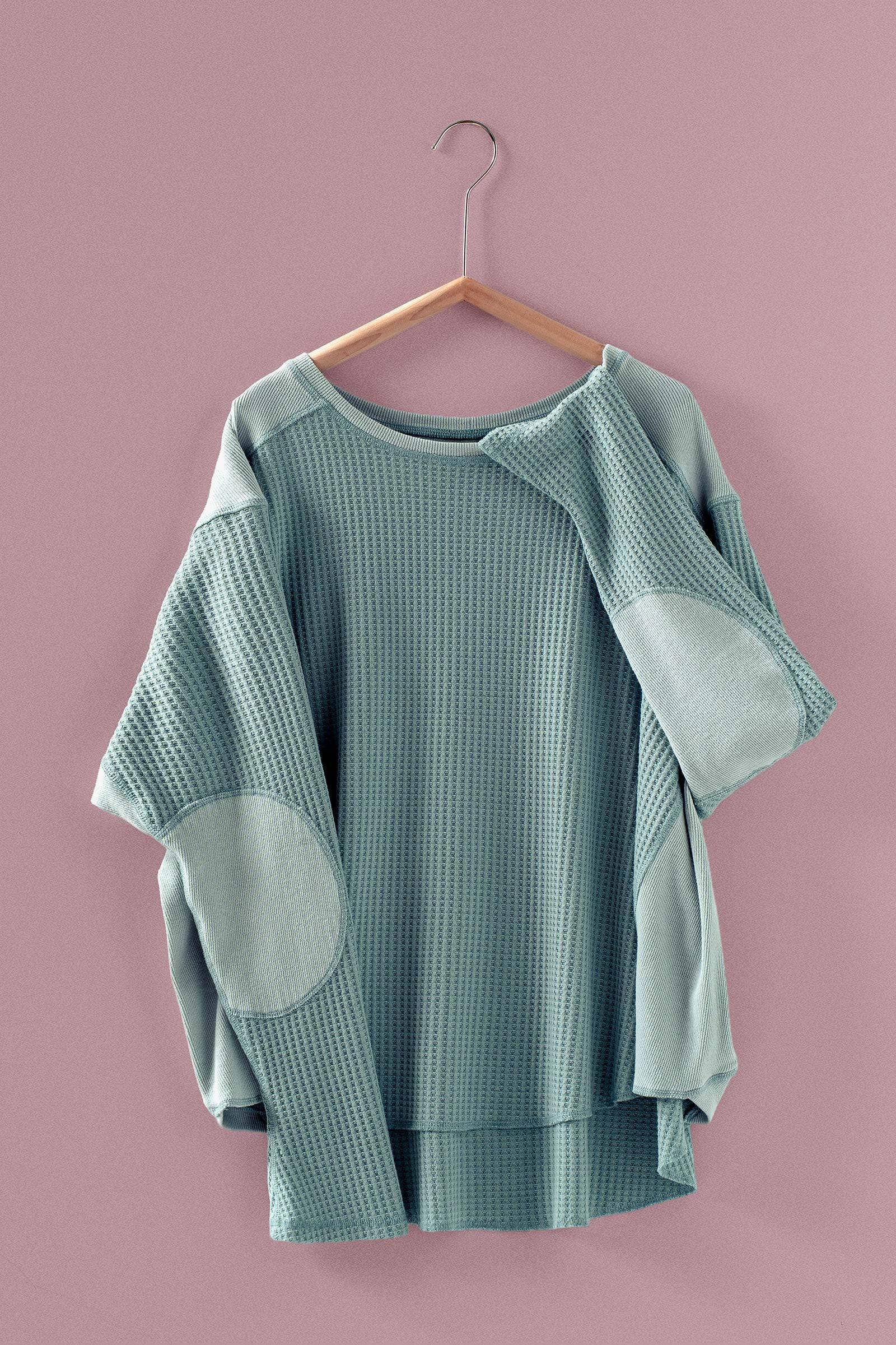 Oversized Waffle Knit High-Low Tunic Top