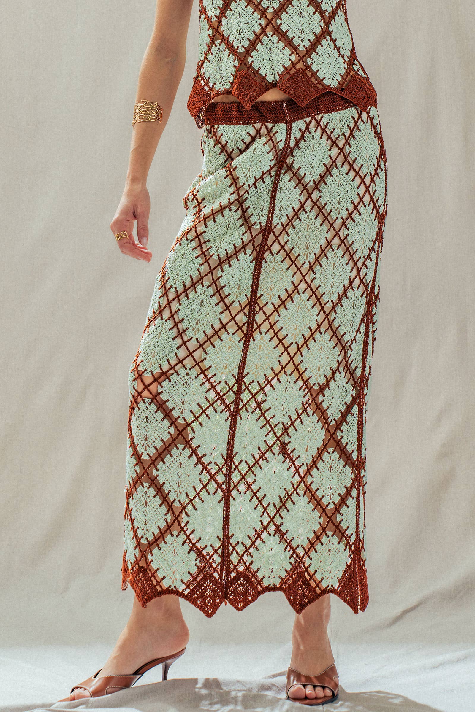 Diamond Pattern Open-Knit Crochet Skirt