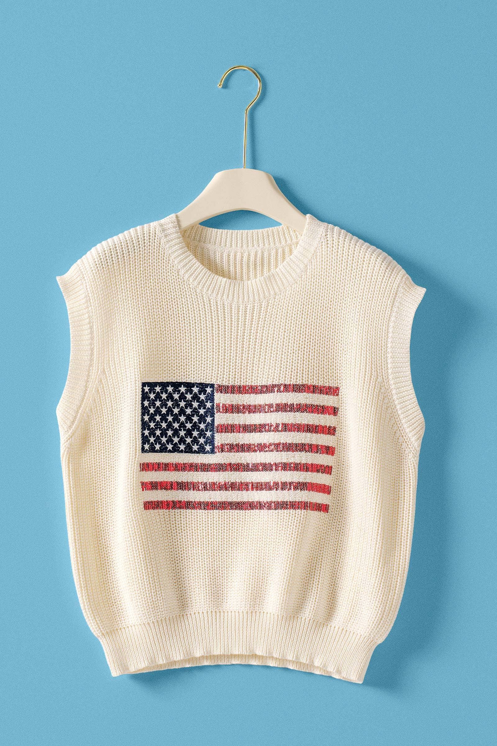 Urban Daizy American Flag Knit Vest Sequin Detail Navy Sweater Vest - Women's (UDZ-KN-01046) – alternate view 2