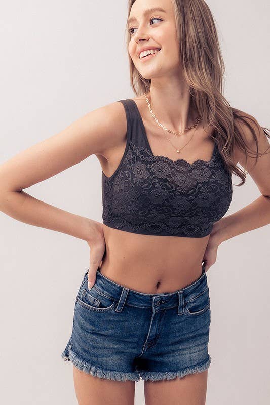 Urban Daizy Plus Size Elegant Lace Longline Bralette Navy Bralette - Women's (UDZ-TP-00528) – alternate view 4