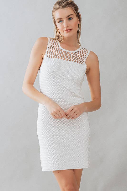 Urban Daizy HOLLOW OUT CROCHET MINI DRESS Beige Dress - Women's (UDZ-DR-00127) – alternate view 15