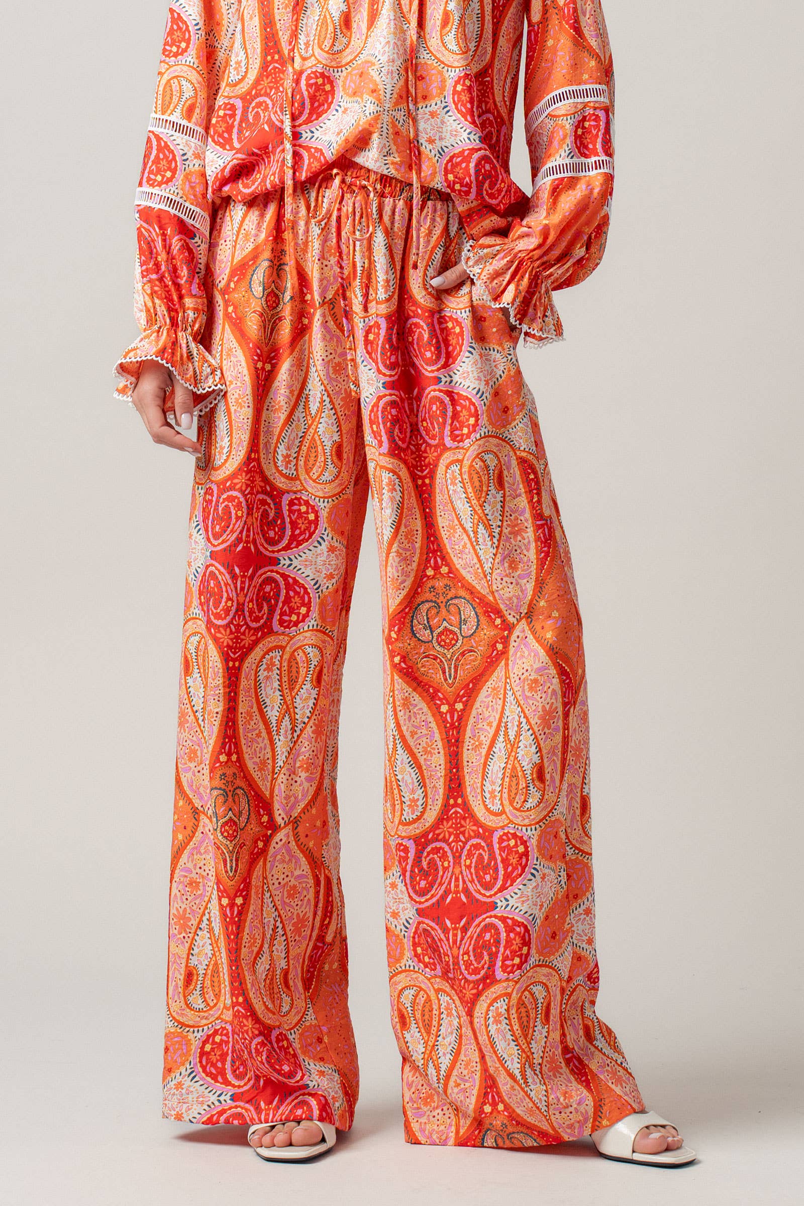 Paisley Print Wide-Leg Statement Pants