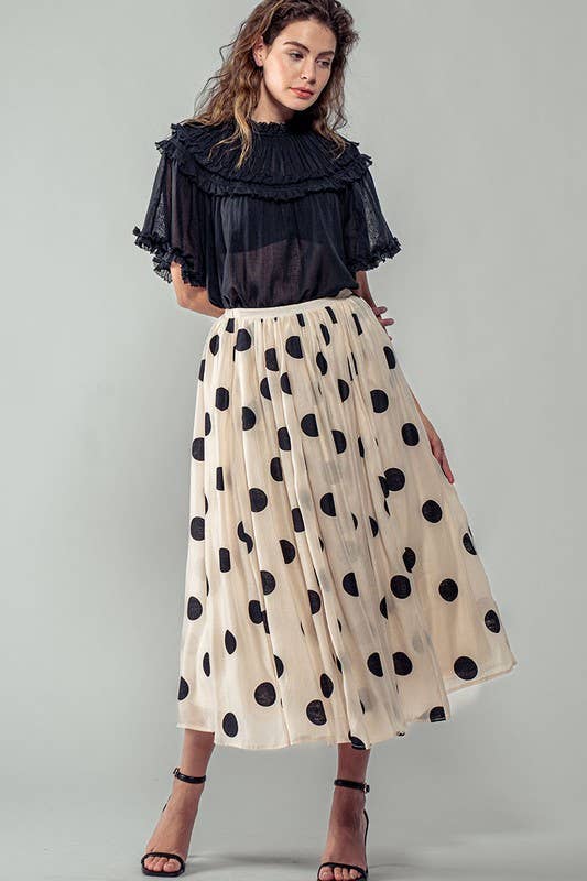 Urban Daizy Polka Dot Elastic Waist Midi Skirt Cream Skirt - Women's (UDZ-SK-00099) – alternate view 14