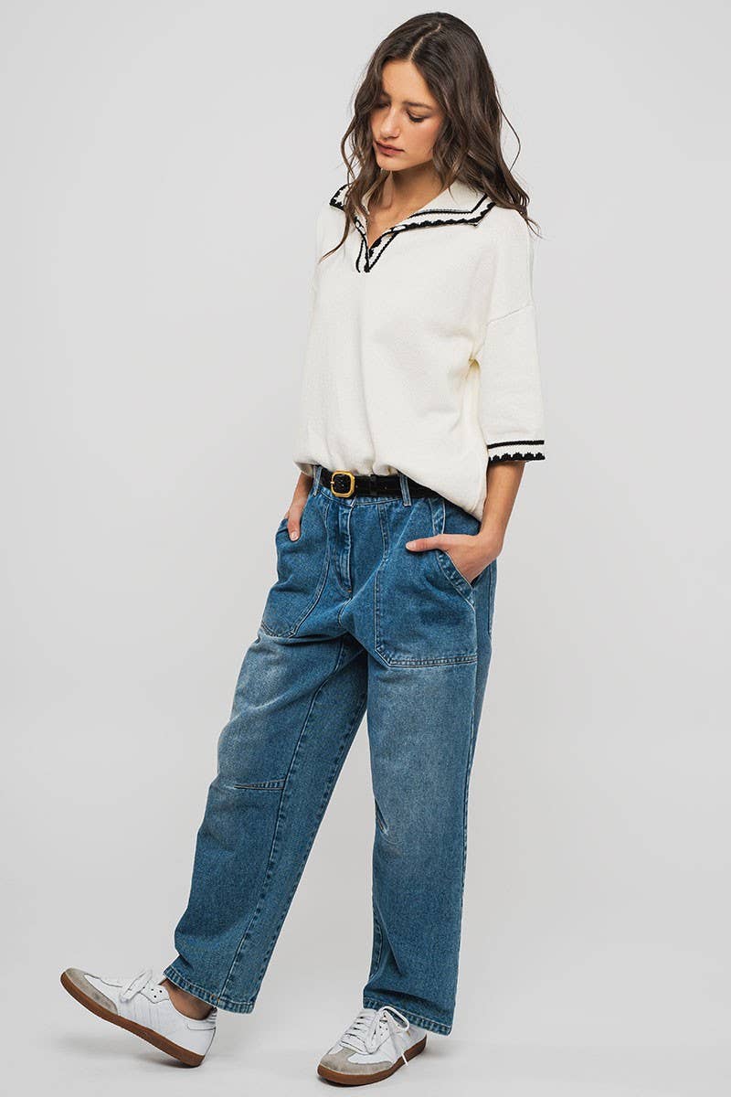 Urban Daizy Engineered Leg Wide Leg Denim Jeans Denim-Blue Lounge Sweatpants/Joggers - Women's (TNDN0284-Denim-Blue) ��� alternate 