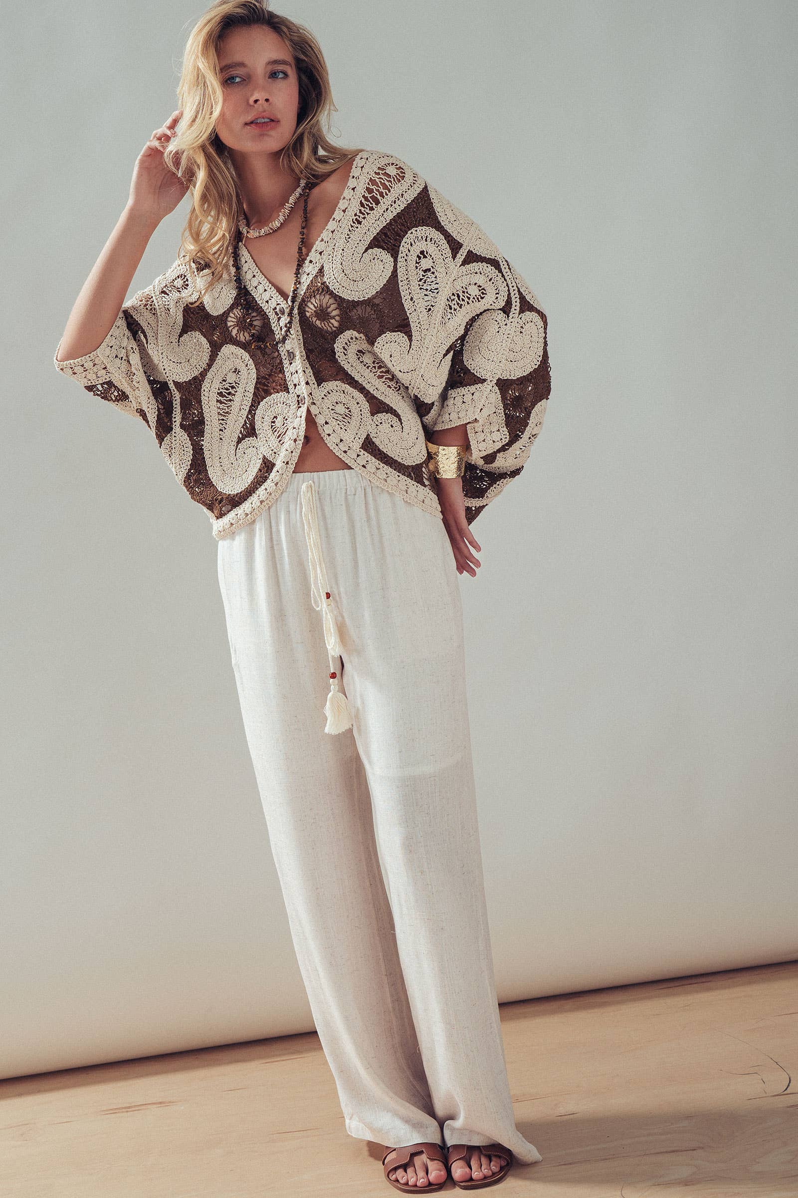 Oversized Paisley Crochet Knit Cardigan