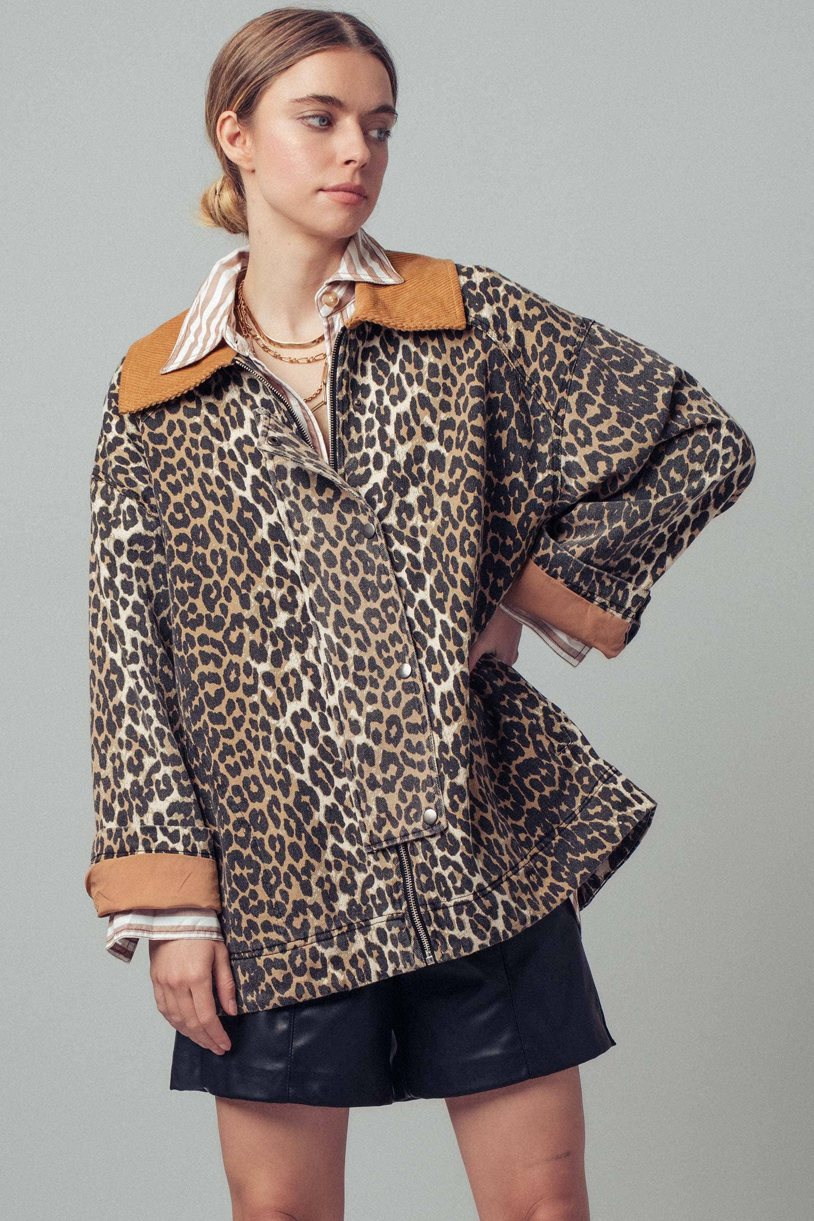 Urban Daizy Corduroy Collar Leopard Print Jacket Leopard Jacket - Women's (UDZ-KN-00652) – alternate view 16