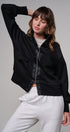 Scuba Zip Up Track Bomber Jacket Pilates Athflow for Women in BLACK - Women's Jackets & Blazers | Urban Daizy