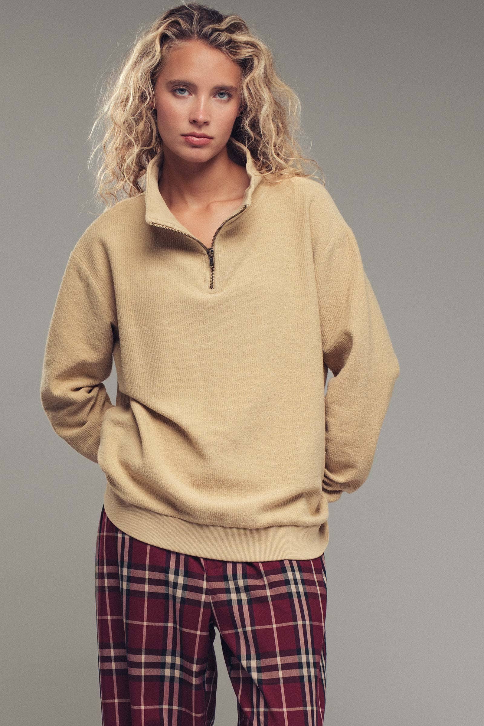 Urban Daizy Vintage Washed Quarter Zip Ribbed Sweatshirt Charcoal Sweatshirt - Women's (UDZ-KN-00255) – alternate view 5