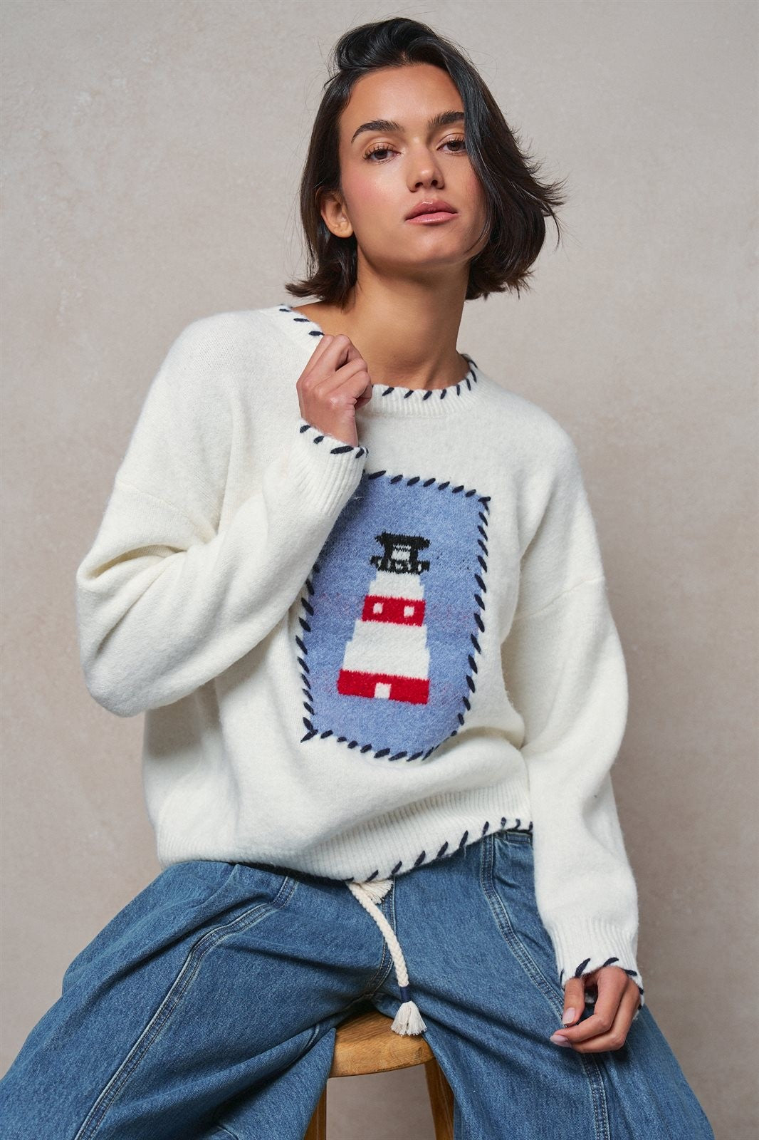 Lighthouse Knit Sweater in IVORY - Women's Sweaters | Urban Daizy