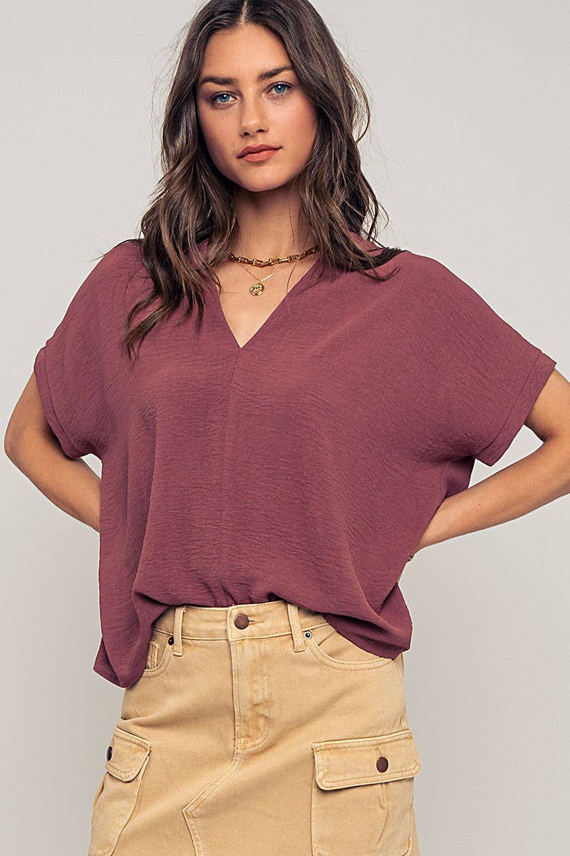 Urban Daizy Relaxed V-Neck Top with Folded Sleeves Ivory Blouse - Women's (UDZ-TP-00570) – alternate view 14
