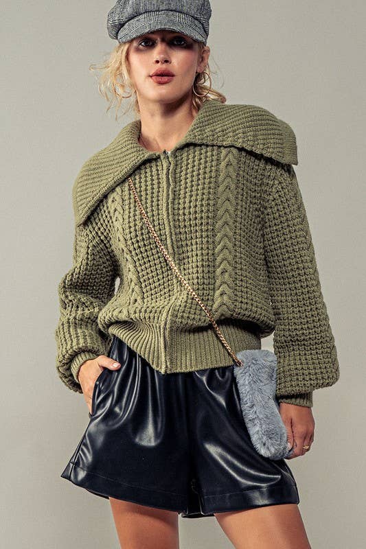 Urban Daizy Textured Cable Knit Sailor Jacket Beige-Buff Jacket - Women's (UDZ-OT-00317) – alternate view 28