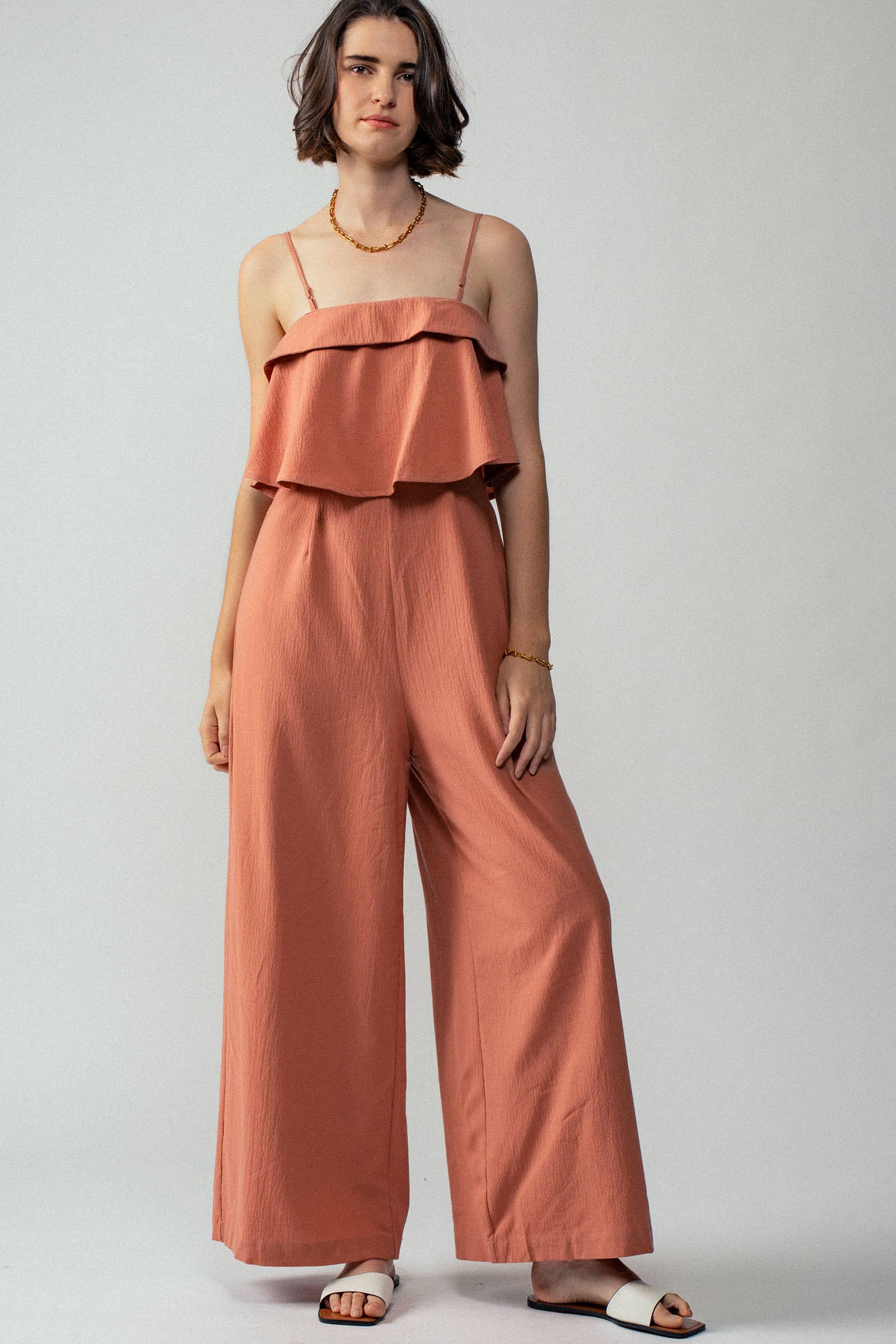 Urban Daizy Ruffled Bodice Wide Leg Jumpsuit Pink Jumpsuit - Women's (UDZ-JR-00021) – alternate view 10