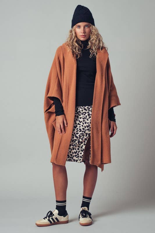 Oversized Cozy Hooded Open Front Knit Poncho