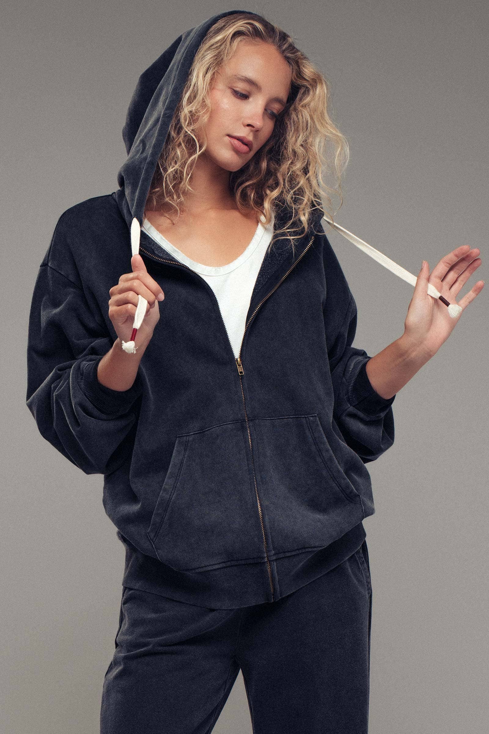 Vintage-Wash Zip-Up Hoodie